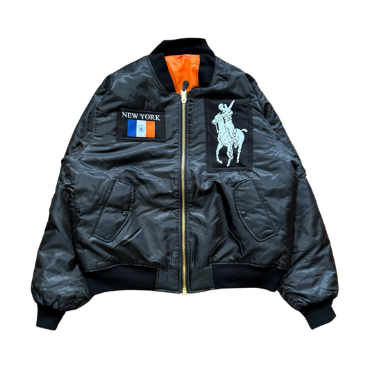 PATCH WORK BOMBER JACKET (BLACK)