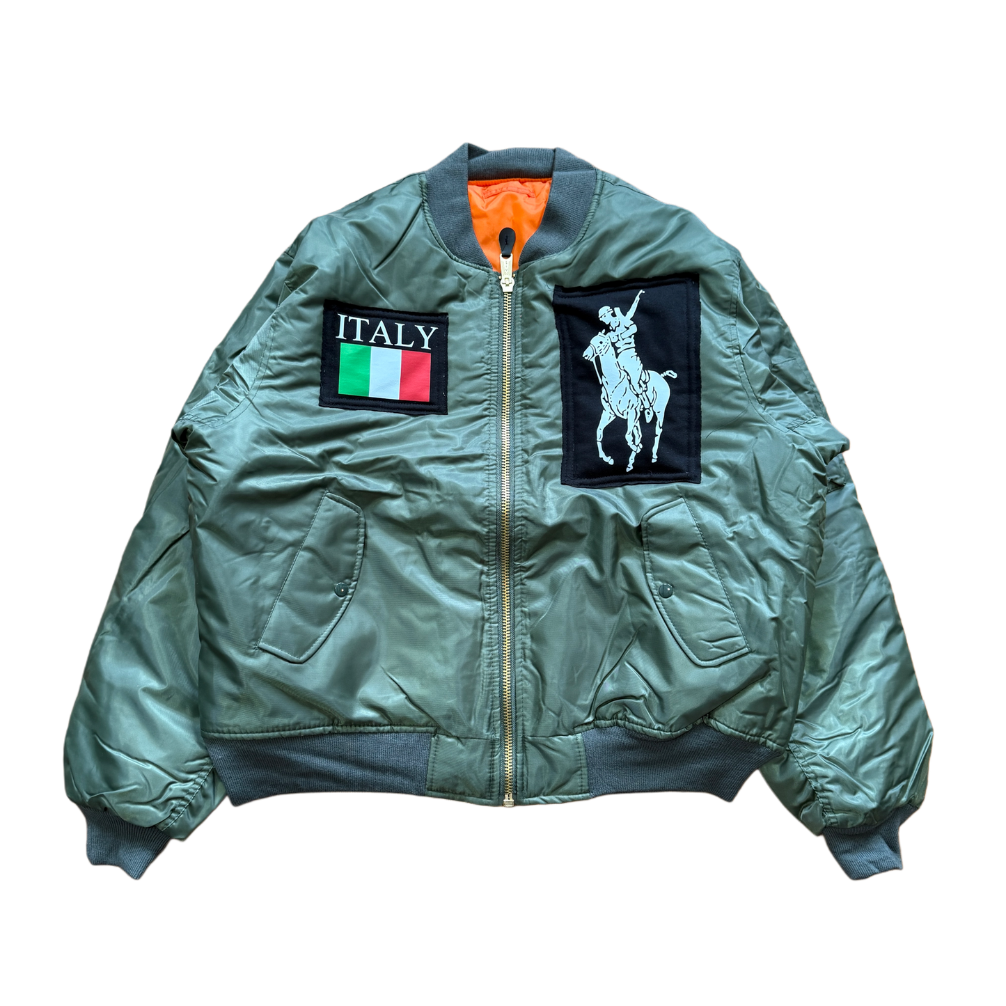 PATCH WORK BOMBER JACKET (OLIVE)