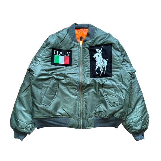 PATCH WORK BOMBER JACKET (OLIVE)
